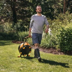 Fiskars Schlauchwagen Waterwheel Automatik XL, Für ½'-5/8", Schlauchdüse, Rasenspieß, Schwarz-orange -Bestes Gartengeräte Geschäft 0930200501 Schlauchwagen Automatik XL mit Raedern 360 4 78977