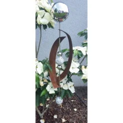 Beetstecker Deimos Aus Edel-/Cortenstahl Mit 4 Kugeln/Stab, Granit In Weiß, Maße 145 X 21 X 19,5 Cm