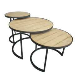 Beistelltisch 'Nestling', Schwarz, Natur -Bestes Gartengeräte Geschäft 3910801532 Beistelltisch Nestling 3er Set Stahlgestell Belattung FSC Akazie 5 102345