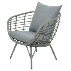 Loungegruppe 'Evora', 4-teilig, Grau -Bestes Gartengeräte Geschäft 3950101015 Alu Geflechtgruppe Evora 4tlg grau inkl Kissen 5 99292